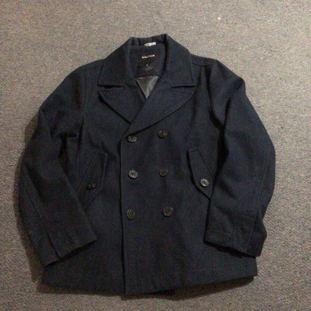 Nautica Double Breasted Navy Pea Coat M Wool Blend